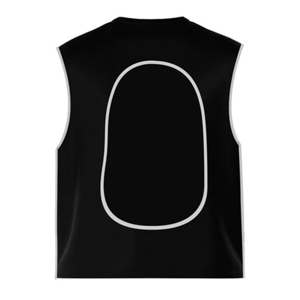 Good energy black sleeveless t-shirt with white piping