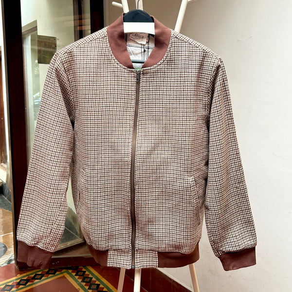 PRE-LOVED Fabindia houndstooth pattern bomber jacket (BROWN/CREAM)