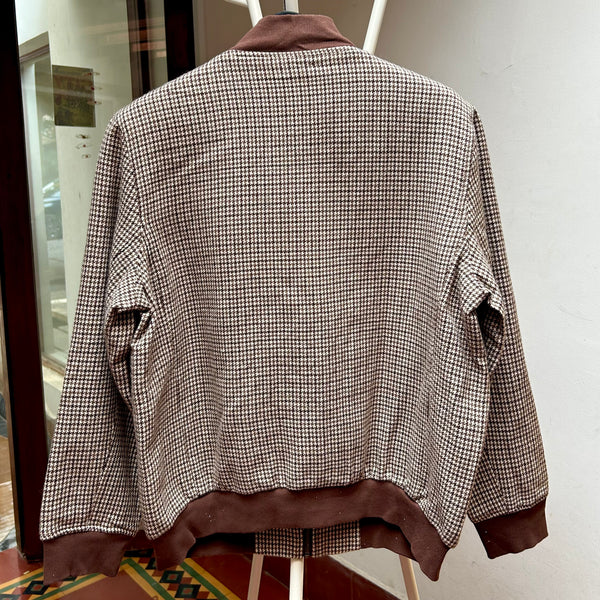 PRE-LOVED Fabindia houndstooth pattern bomber jacket (BROWN/CREAM)