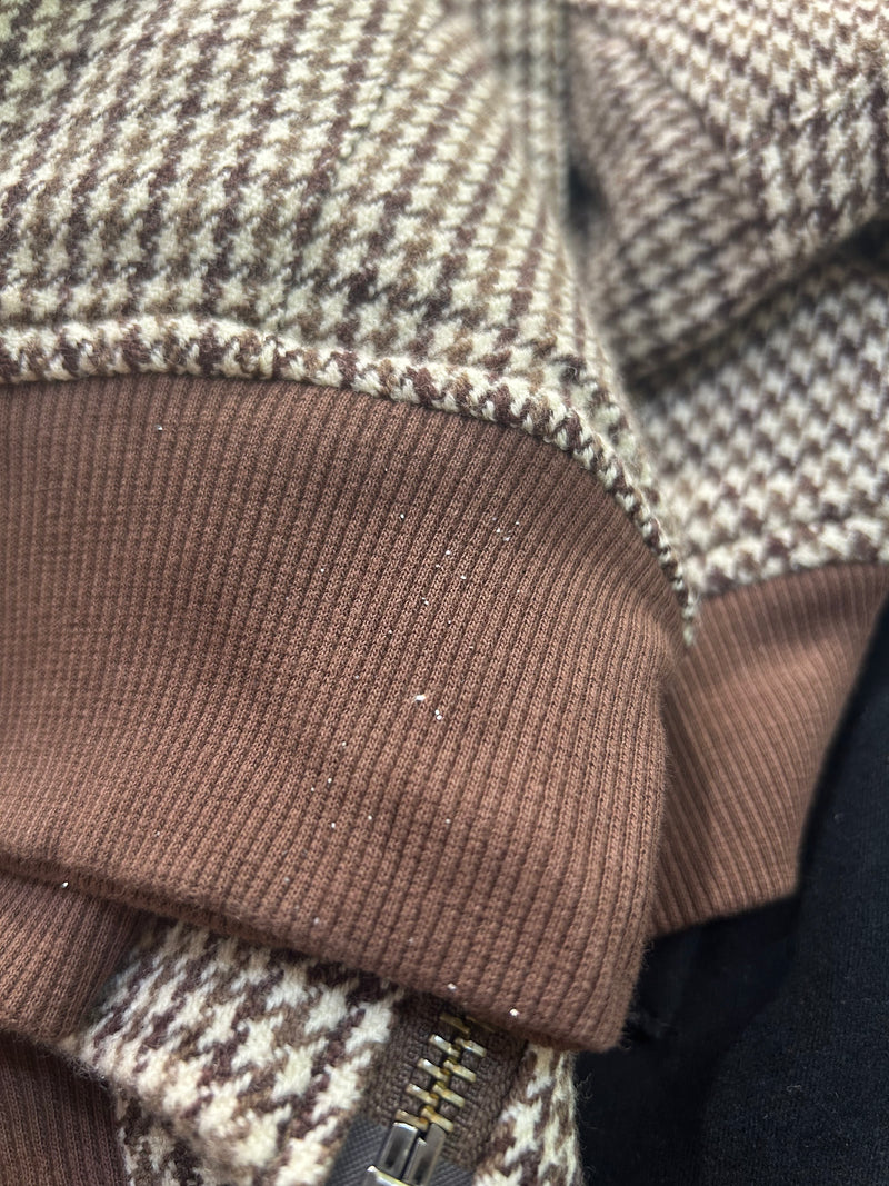 PRE-LOVED Fabindia houndstooth pattern bomber jacket (BROWN/CREAM)
