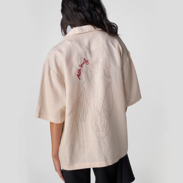 HAND APPLIQUE BOWLING SHIRT (ALMOND)