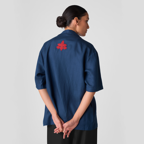 HAND APPLIQUE BOWLING SHIRT (NAVY)