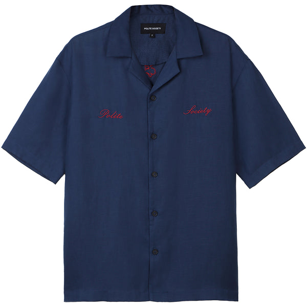 HAND APPLIQUE BOWLING SHIRT (NAVY)