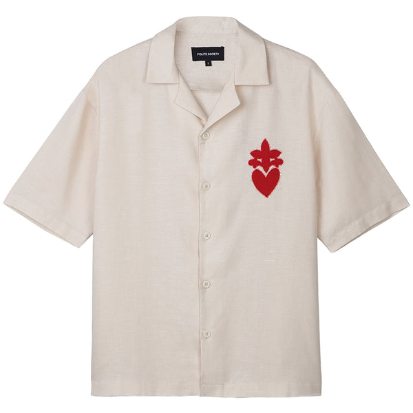 HAND APPLIQUE BOWLING SHIRT (ALMOND)