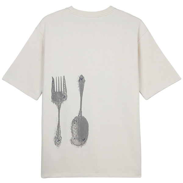 CUTLERY BEADED TEE (CREME)
