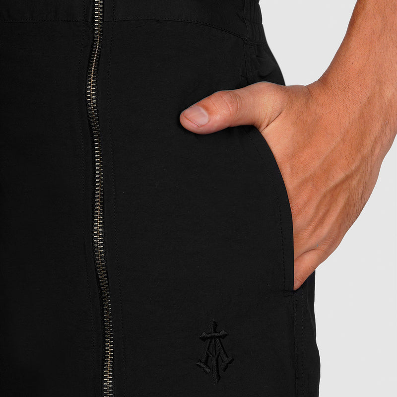 Crushed Nylon Detachable Zip Pants (Black)
