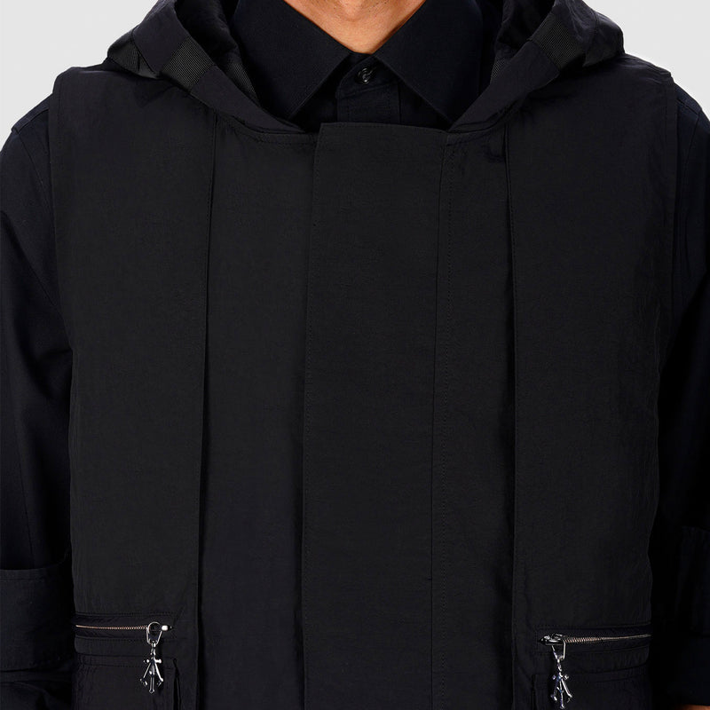 UTILITY VEST WITH HOOD (BLACK)