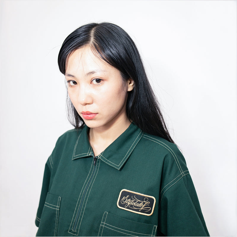 Zip up Patch Workshirt (Green)