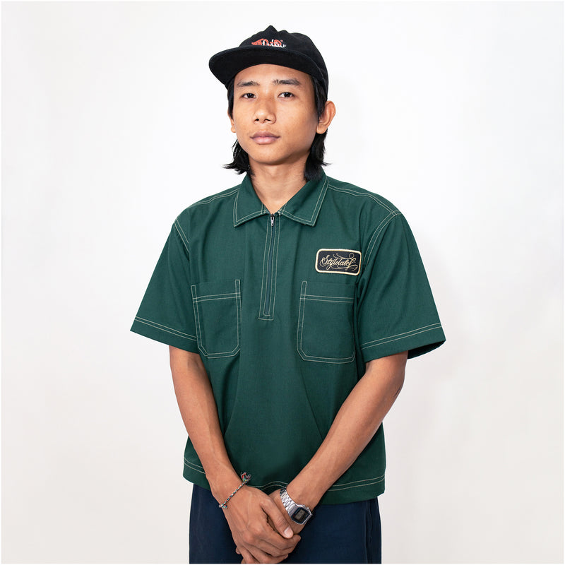 Zip up Patch Workshirt (Green)