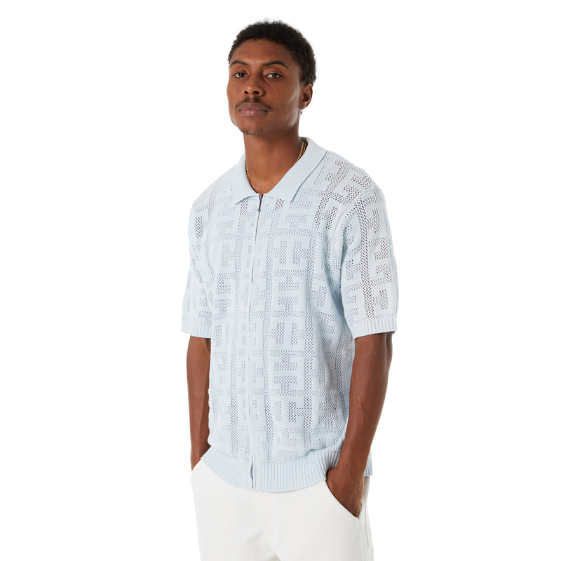 Monogram Jacquard Zip Sweater(Sky)