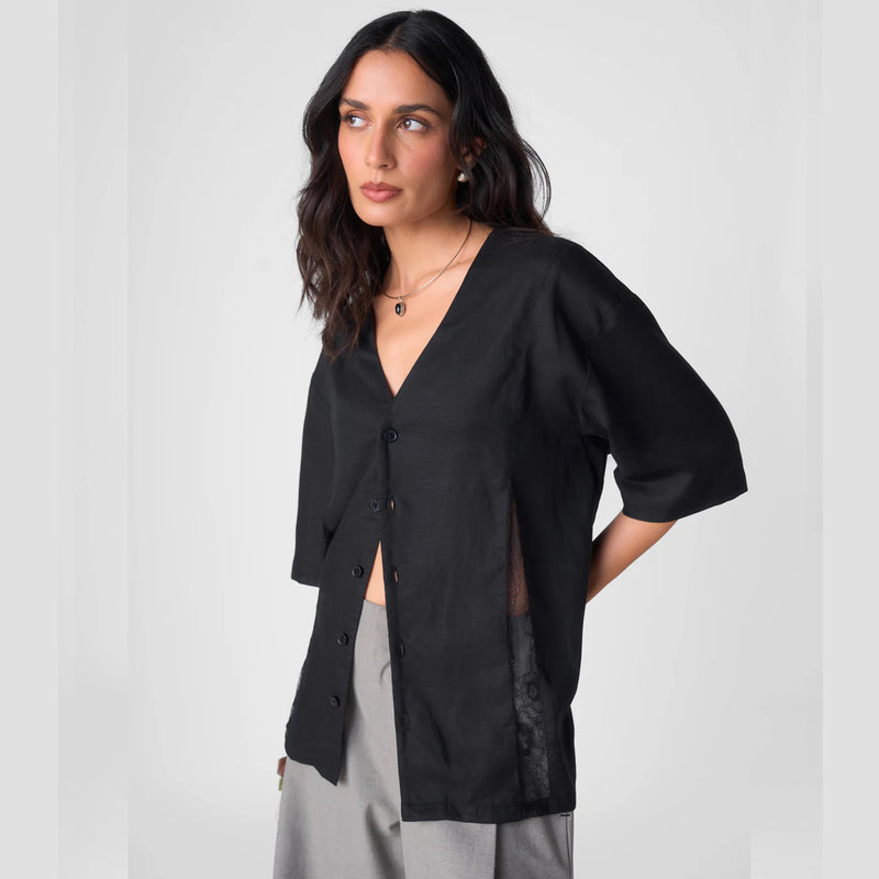LACE DETAIL UNISEX SHIRT (BLACK)