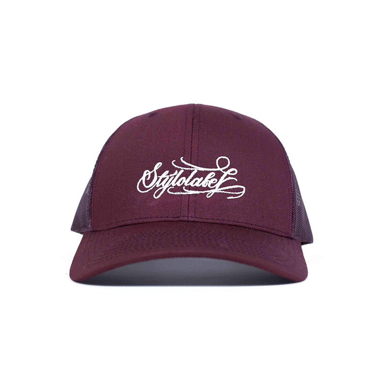 CURSIVE STYLOLABEL TRUCKER CAP (BURGUNDY)