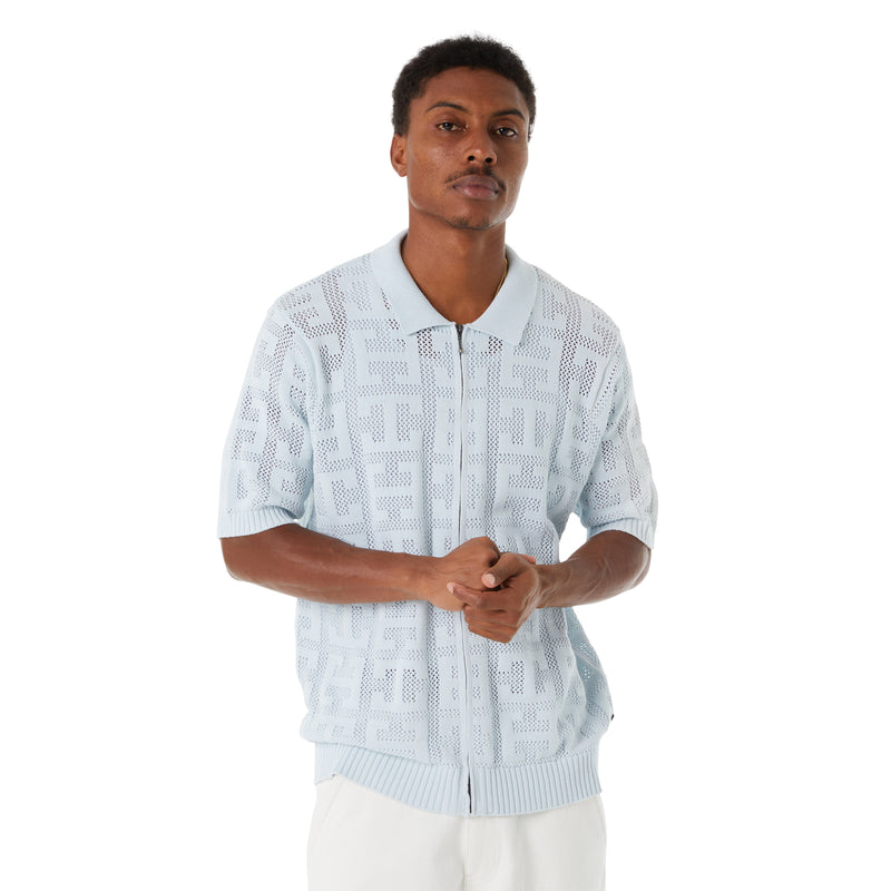 Monogram Jacquard Zip Sweater(Sky)
