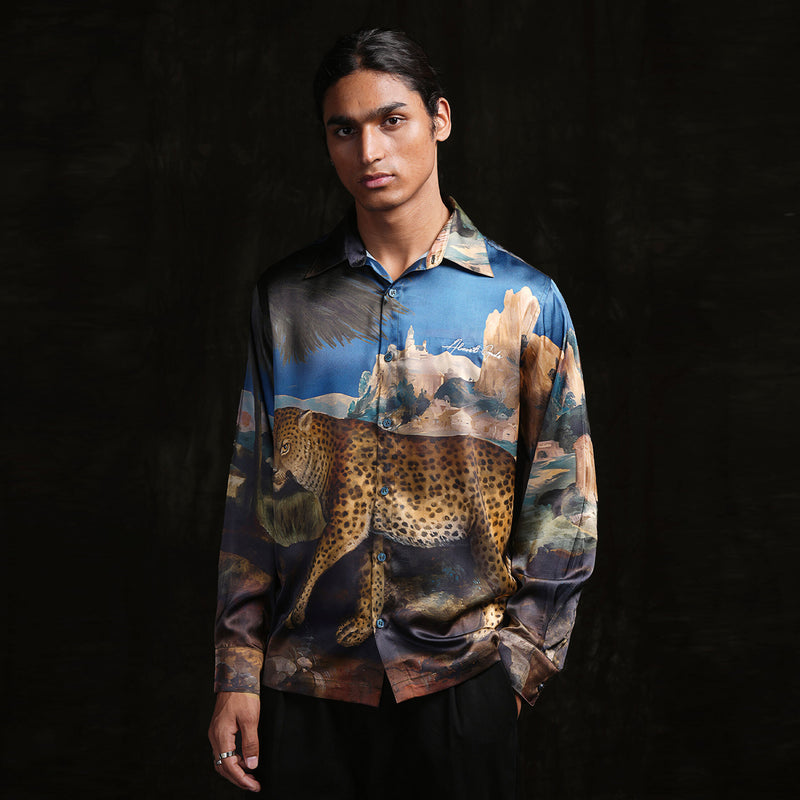 PALM LEOPARD JAPANESE SATIN SHIRT