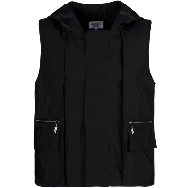 UTILITY VEST WITH HOOD (BLACK)