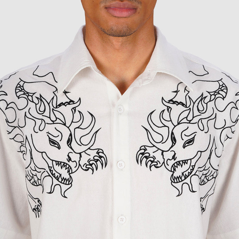 Leviathan Embroidered Shirt  (White)