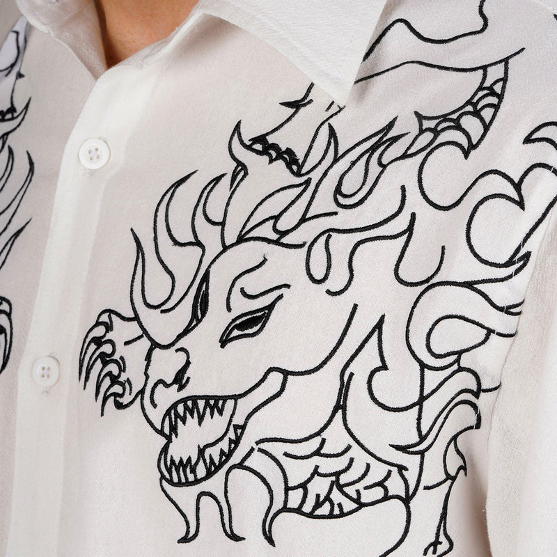 Leviathan Embroidered Shirt  (White)