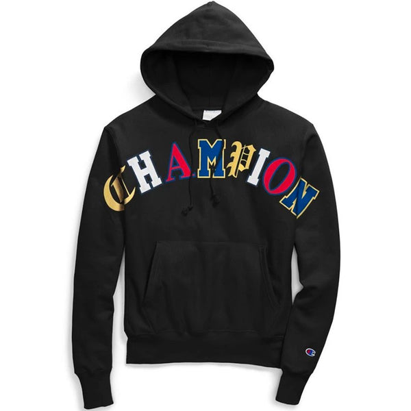 Champion Reverse Weave Hoodie - Old English Lettering (Black)