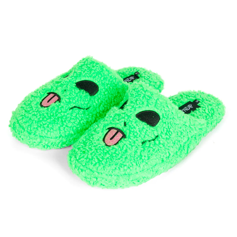 Alien Face Fuzzy House Slippers (Green) the