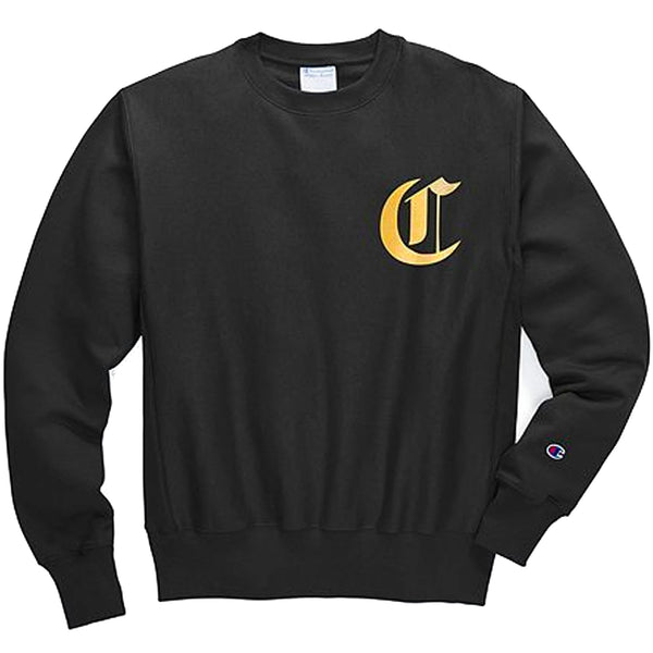 Reverse Weave Crew - Old English Lettering (Black)