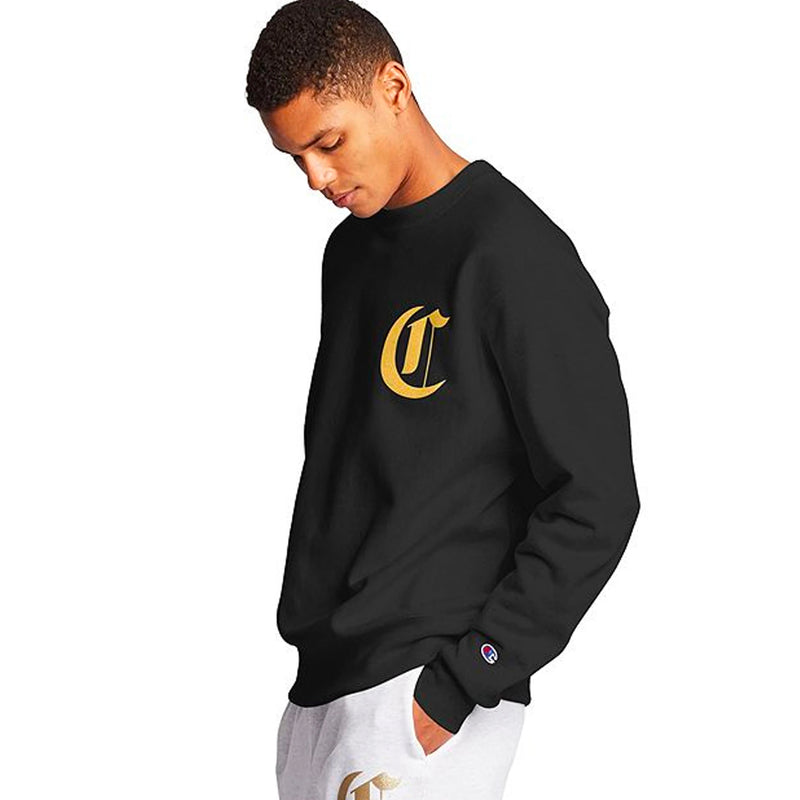 Reverse Weave Crew - Old English Lettering (Black)