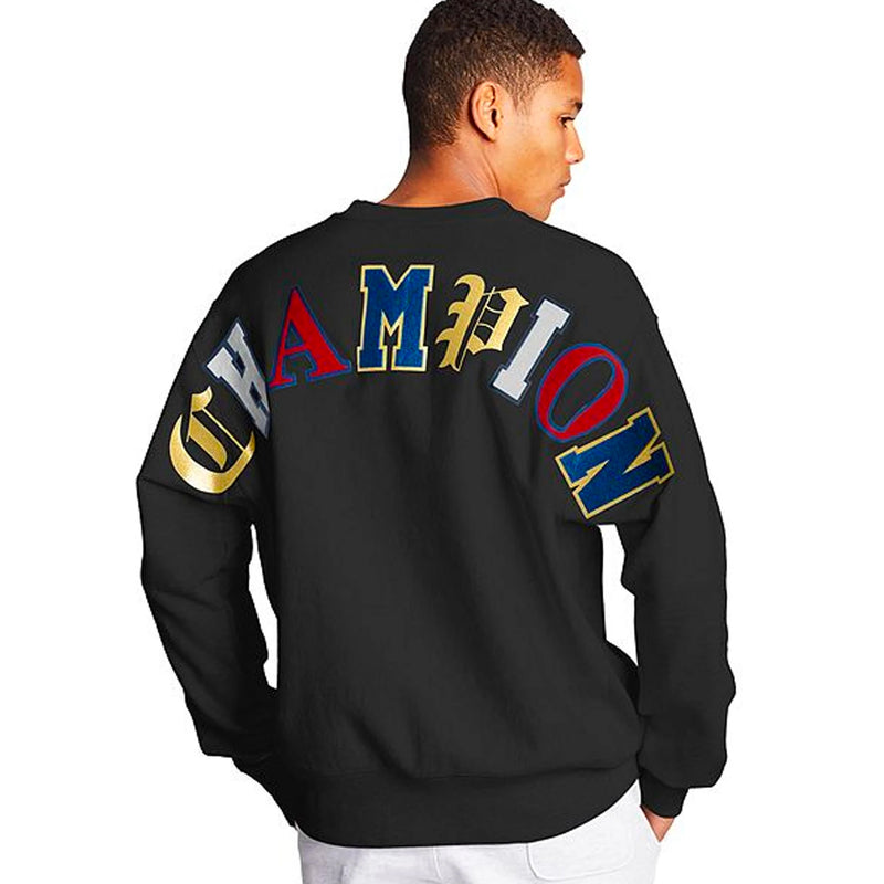 Reverse Weave Crew - Old English Lettering (Black)