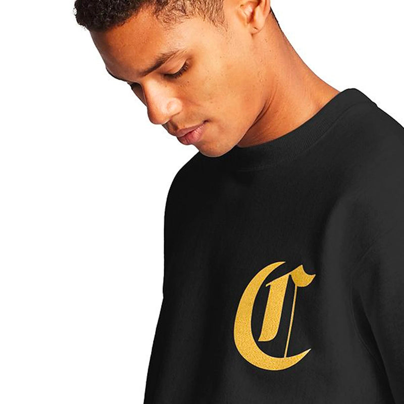 Reverse Weave Crew - Old English Lettering (Black)