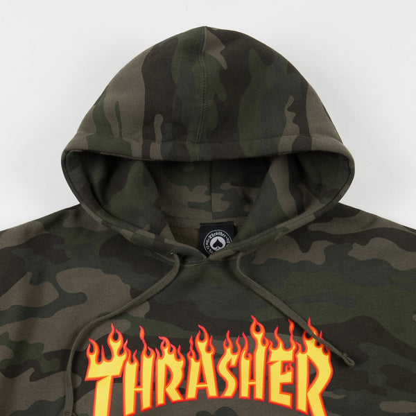 Thrasher Flames Hoodie (Forest Camo)