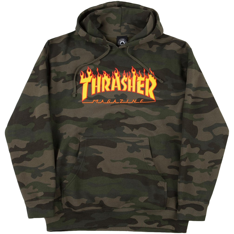 Thrasher Flames Hoodie (Forest Camo)
