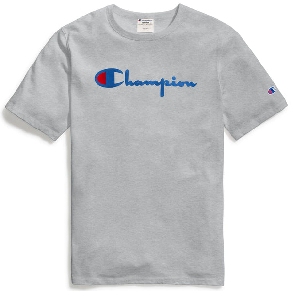 Champion Life® Heritage Tee, Flock 90s Logo (Oxford Grey)