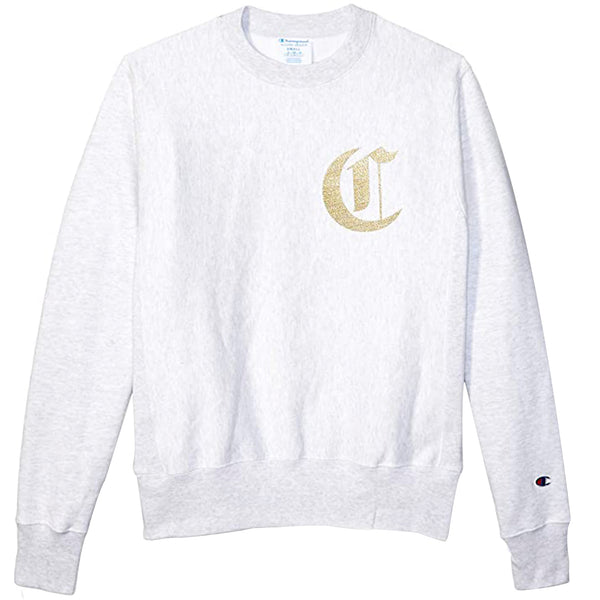 Reverse Weave Crew - Old English Lettering (Silver Grey)