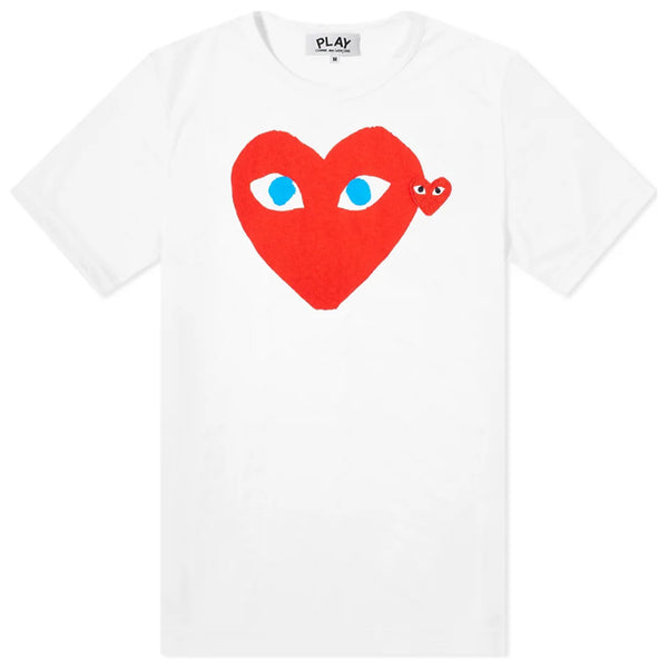 COMME DES GARCONS PLAY DOUBLE HEART LOGO WITH BLUE EYES TEE